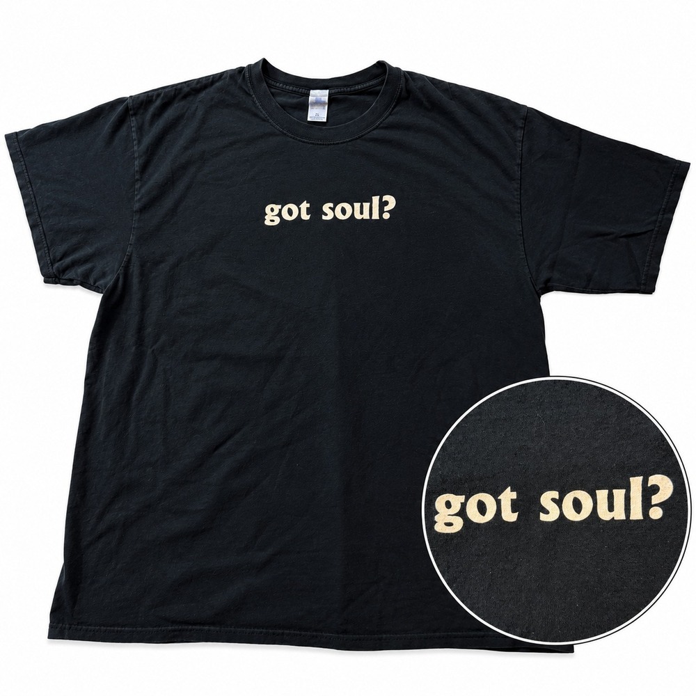 Gildan T-Shirt Mens Large Got Soul? Graphic Black Short Sleeve 100% Cotton Tee
